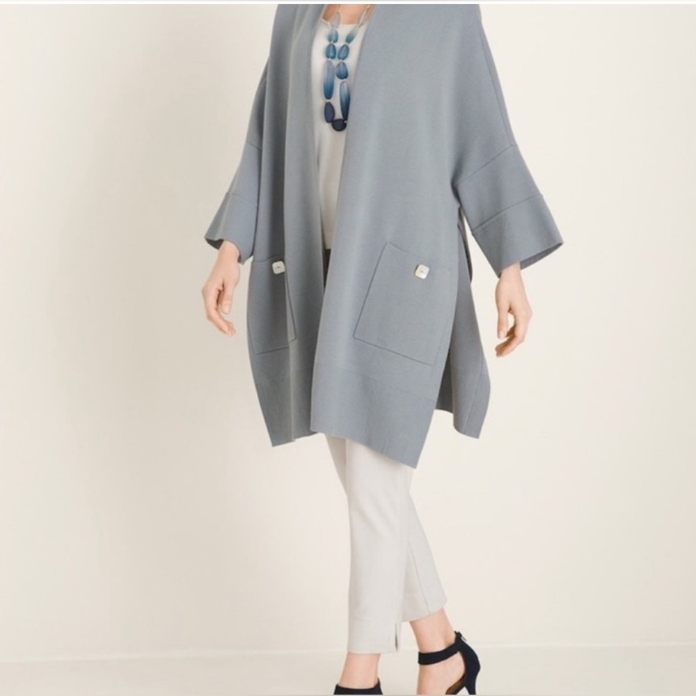 NWT Marla Wynne For Chico's Kimono Sweater Dusty Blue Size M - Picture 2 of 15